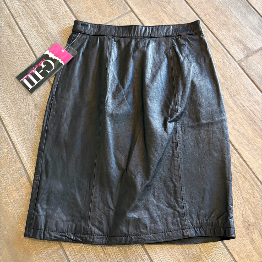 vintage Global Identity black genuine leather pencil skirt size 11/12 80’s New